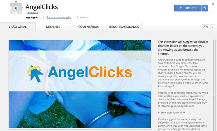 AngelClicks sugere instituições conforme conteúdo que você vê na web (Foto: Reprodução/Chrome Web Store)