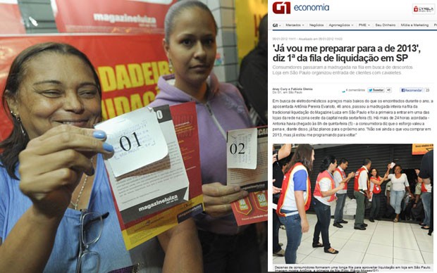 Antônia Pereira Evaristo mostra a senha de primeira da fila; ao lado, a reportagem do G1 em 2012, quando ela também entrou primeiro na megaliquidação (Foto: Flávio Moraes/G1) Antônia Pereira Evaristo mostra a senha de primeira da fila; ao lado, a reportagem do G1 em 2012, quando ela também entrou primeiro na megaliquidação (Foto: Flávio Moraes/G1)