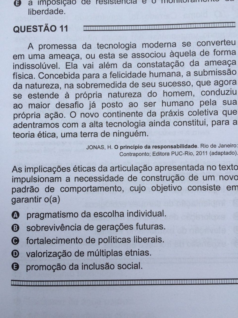  ENEM 2016 - 1º DIA - PROVA BRANCA - QUESTÃO 11 (Foto: G1 )