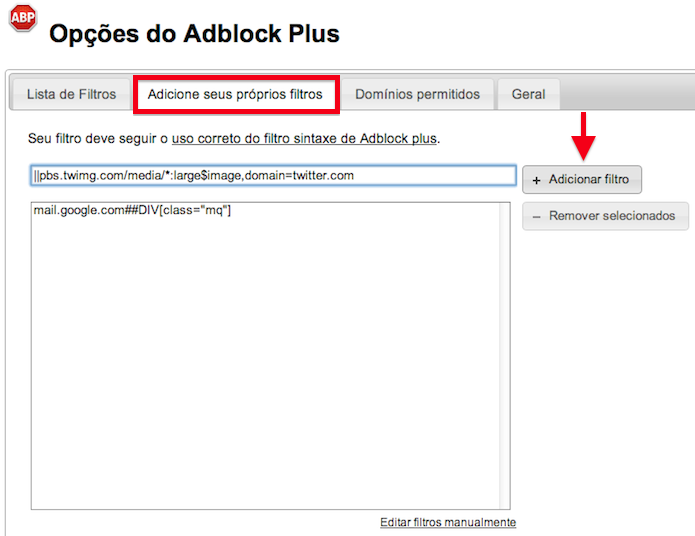 Configurando filtro de fotos e vídeos do Twitter no Chrome (Foto: Reprodução/Helito Bijora) Configurando filtro de fotos e vídeos do Twitter no Chrome (Foto: Reprodução/Helito Bijora)