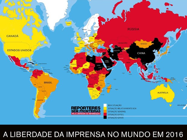 Mapa de Liberdade de Imprensa tem diferentes níveis de preocupação (Foto: Divulgação)