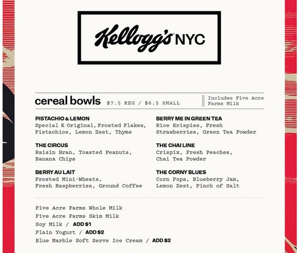 Menu do Kellog's NYC (Foto: Reprodução)