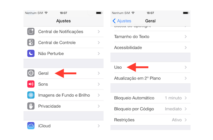 Acessando as configurações de uso do iOS (Foto: Reprodução/Marvin Costa)