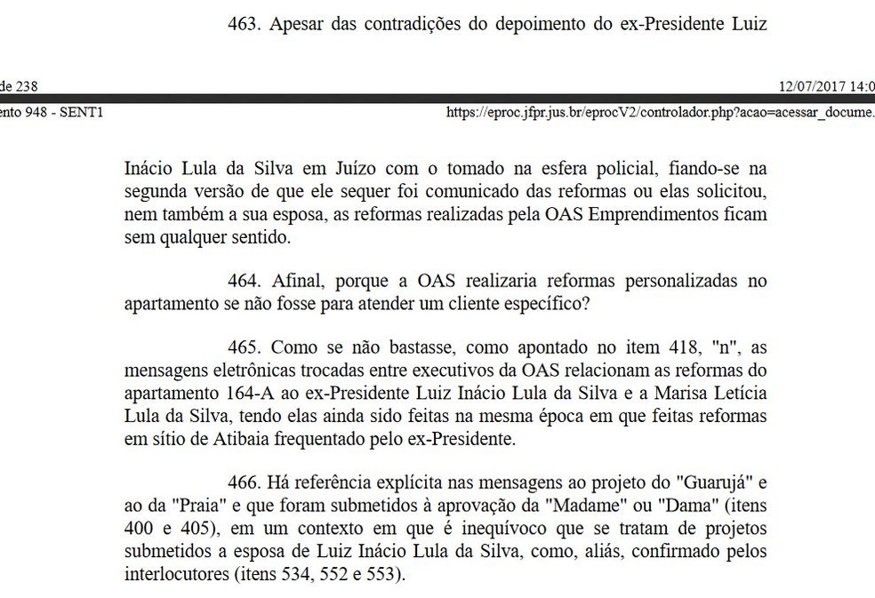 Moro aponta contradições do ex-presidente em relação à reforma do triplex (Foto: Reprodução)