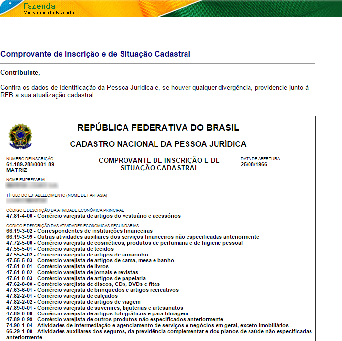Página da Receita Federal contém informações sobre lojas (Foto: Reprodução/Receita Federal)