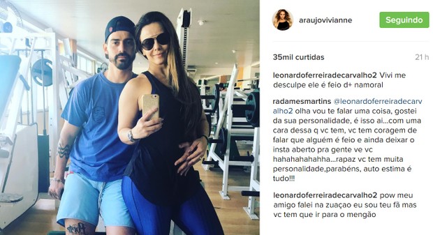 Radamés rebate fã de Viviane Araújo ao ser chamado de feio (Foto: Reprodução/Instagram)