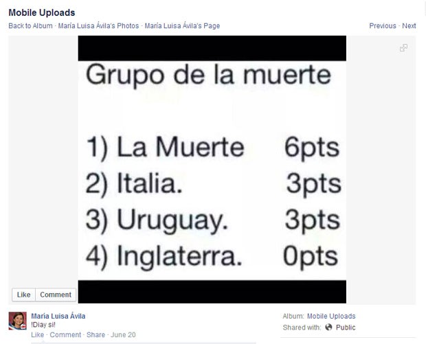 Classificação do grupo B na segunda rodada da Copa (Foto: Reprodução/Facebook)