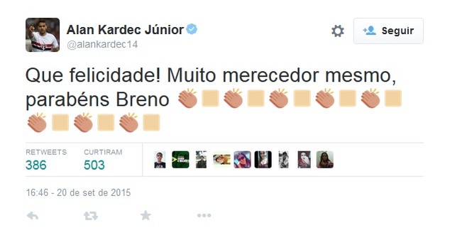 Alan Kardec Twitter Breno (Foto: Reprodução / Twitter) Alan Kardec Twitter Breno (Foto: Reprodução / Twitter)