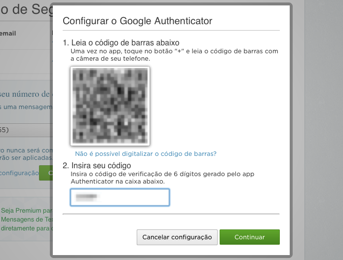 Digite o código gerado pelo seu celular ao escanear o código QR (Foto: Reprodução/Helito Bijora)