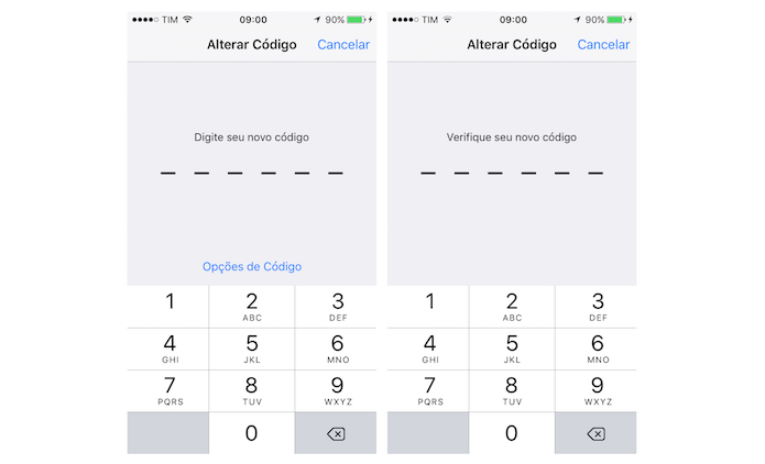 Configurando um código de bloqueio de seis dígitos no iOS 9 (Foto: Reprodução/Marvin Costa)