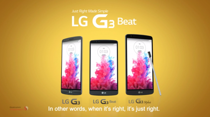 LG G3 Stylus, à direita, ao lado de seus irmãos de linha G3 e G3 Beat (Foto: Divulgação/LG)