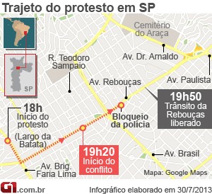Mapa da manifestação na Avenida Rebouças, em São Paulo, contra o governador Geraldo Alckmin (Foto: G1) Mapa da manifestação na Avenida Rebouças, em São Paulo, contra o governador Geraldo Alckmin (Foto: G1)