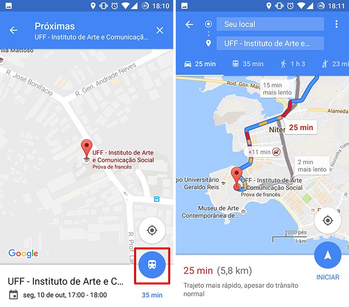 Google Maps para Android pode fazer sugestões de rotas para eventos da agenda (Foto: Reprodução/Elson de Souza)