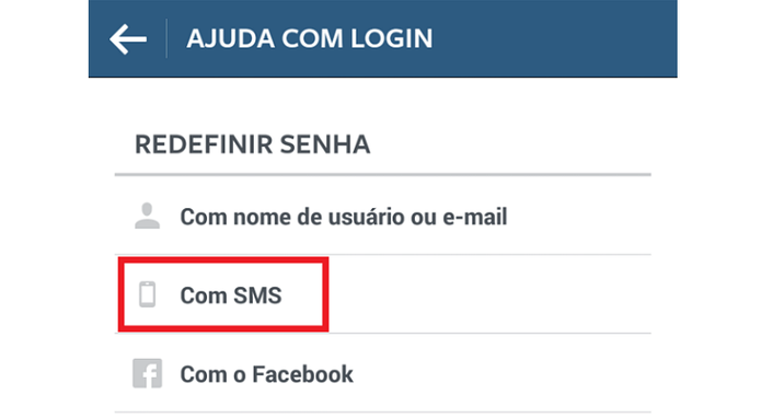 Recuperando a senha do Instagram por meio de SMS (Foto: Reprodução/Lívia Dâmaso) Recuperando a senha do Instagram por meio de SMS (Foto: Reprodução/Lívia Dâmaso)