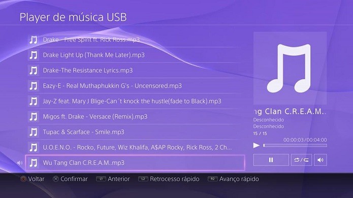 Músicas aparecem com atalhos na parte inferior da tela (Foto: Reprodução Thiago Barros)