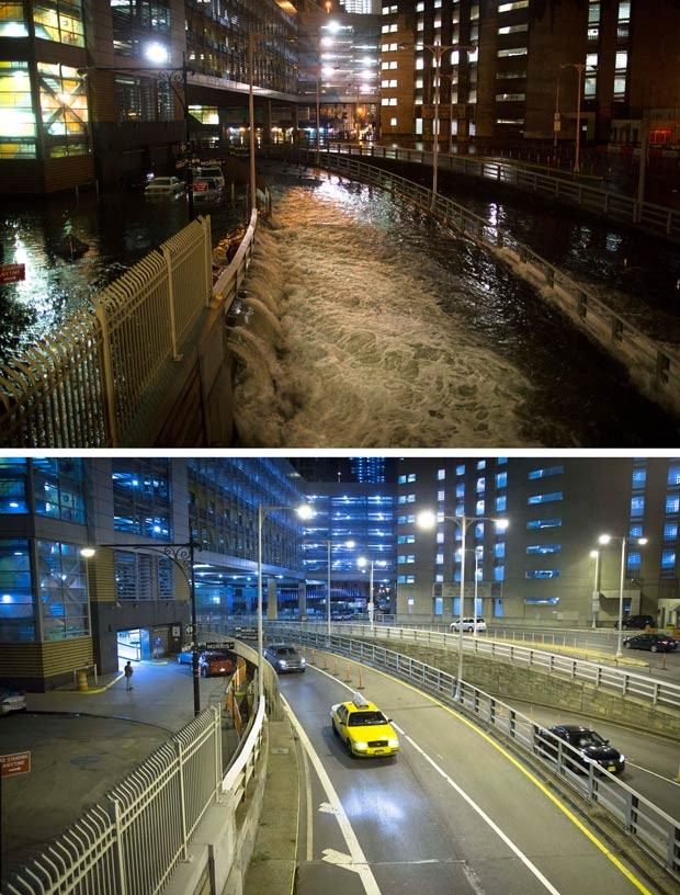 Área da entrada do túnel Brooklyn Battery, em Nova York, ficou alagada devido à supertempestade em outubro de 2012 (Foto: John Minchillo/AP)