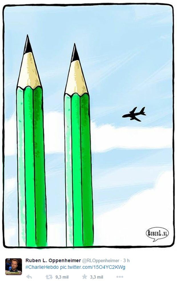 Ilustração de artista holandês compara ataque em Paris ao atentado de 11 de setembro (Foto: Reprodução/Twitter)
