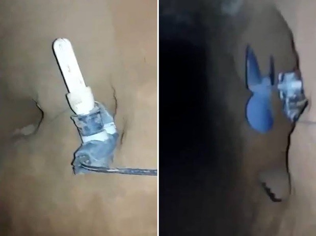 Em trechos do vídeo, é possível ver lâmpadas fluorescentes e um ventilador conectados à uma fiação que corre por toda a dimensão do túnel (Foto: Reprodução)