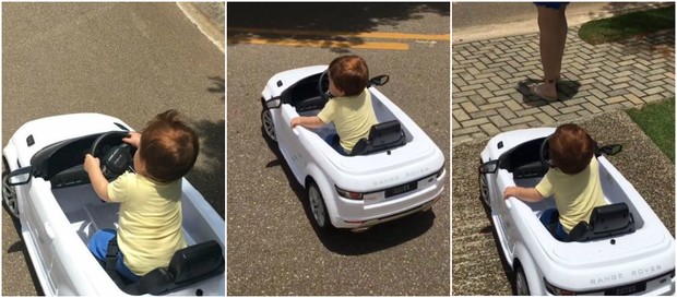 Adriana mostra o filho brincando em carrinho (Foto: Reprodução/Instagram)