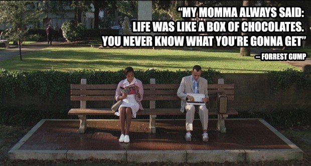 “Minha mãe sempre dizia: a vida é como uma caixa de bombons. Você nunca sabe o que vai encontrar” - Forrest Gump – O Contador de Histórias (Foto: Divulgação) “Minha mãe sempre dizia: a vida é como uma caixa de bombons. Você nunca sabe o que vai encontrar” - Forrest Gump – O Contador de Histórias (Foto: Divulgação)