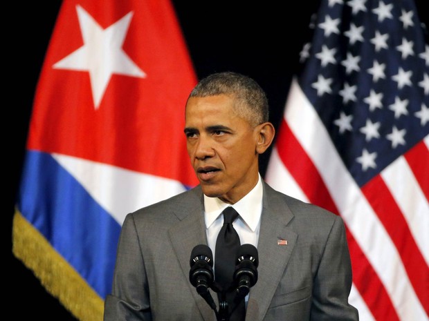 O presidente dos EUA, Barack Obama, discursa no Gran Teatro, em Havana, durante visita histórica a Cuba (Foto: Carlos Barria/Reuters)