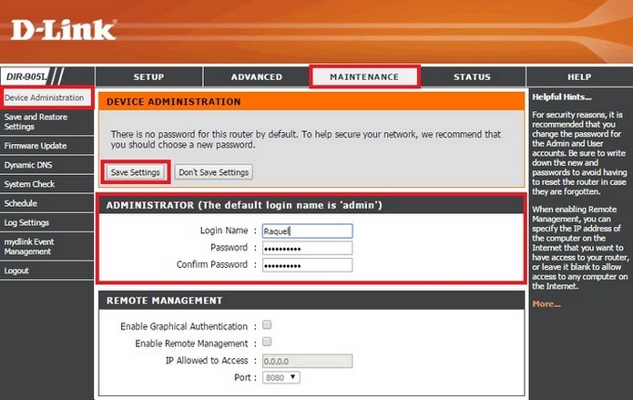 Alteração de senha do D-Link é feita na guia Maintenance (Foto: Reprodução/ Raquel Freire)