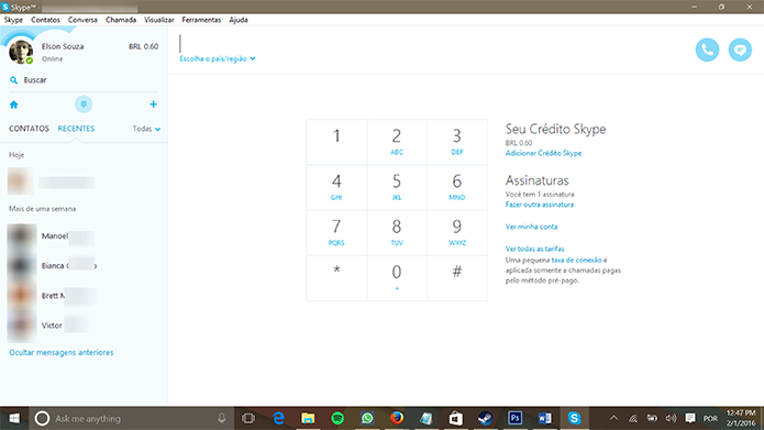 Skype é um aplicativo que faz ligação para telefones convencionais e contatos na rede (Foto: Reprodução/Elson de Souza)