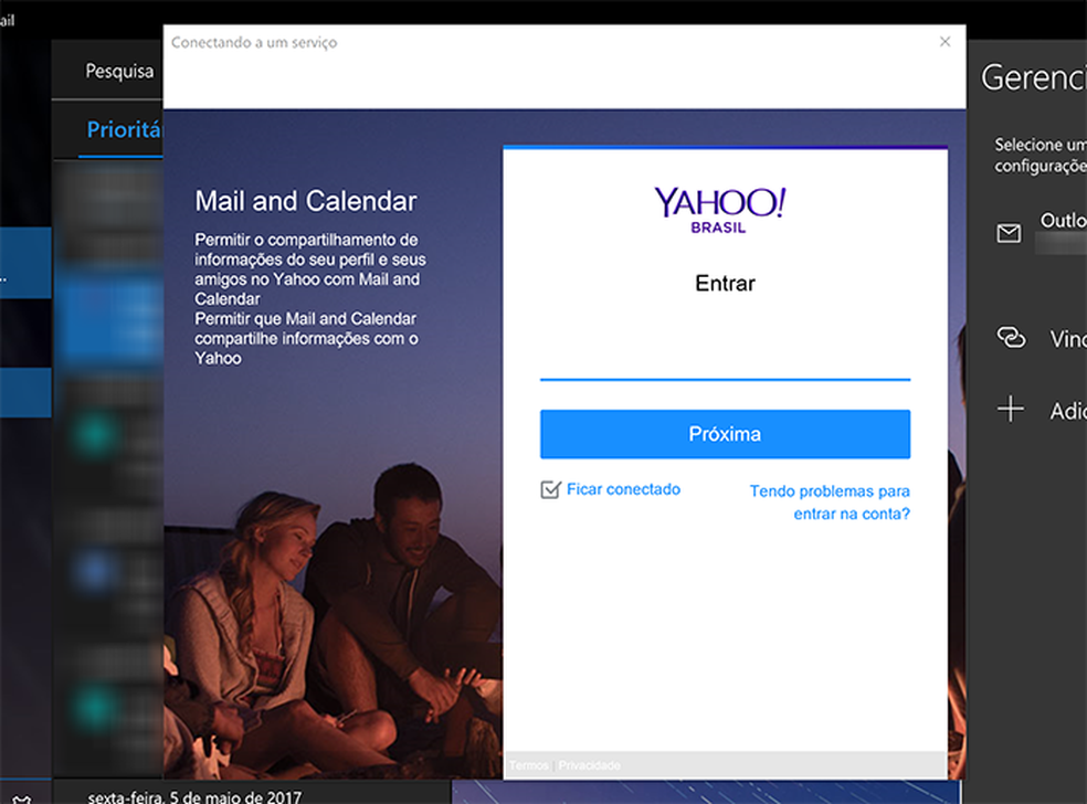 Entre com o seu login e senha normalmente no Yahoo (Foto: Reprodução/Elson de Souza)