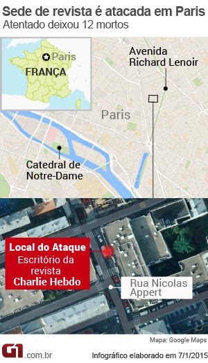 mapa ataque revista Paris - V2 (Foto: Arte/G1)