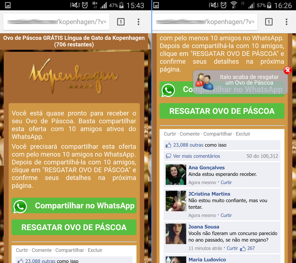 Página oferece resgate de ovo de Páscoa (Foto: Divulgação/PSafe)