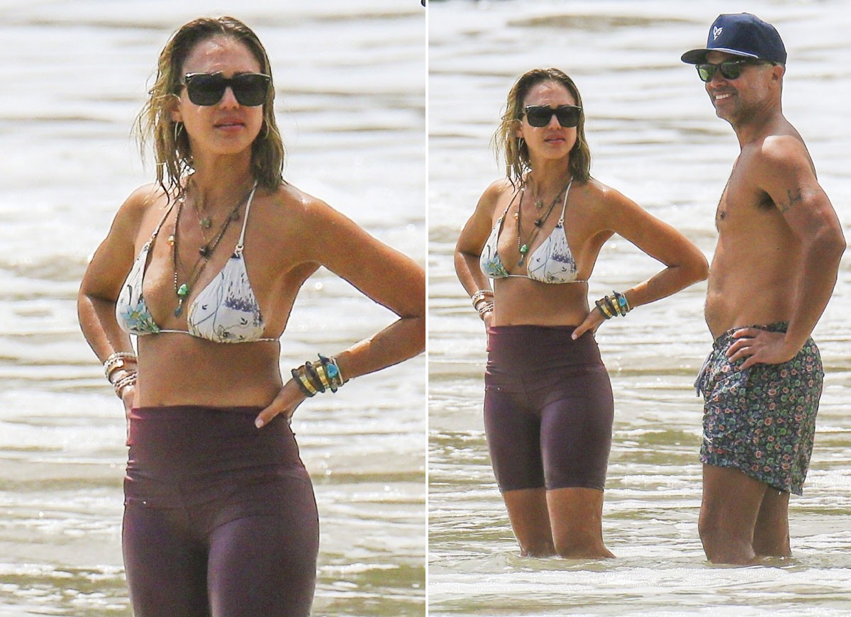 Jessica Alba e Cash Warren em praia do Havaí (Foto: The Grosby Group)