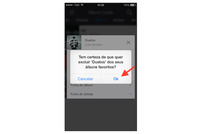 Confirmando a exclusão de um álbum na biblioteca de usuário do Deezer (Foto: Reprodução/Marvin Costa)