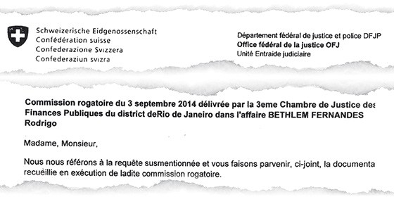Comunicado das autoridades suíças ao Ministério da Justiça. Cooperação internacional detectou contas de Bethlem (Foto: reprodução) Comunicado das autoridades suíças ao Ministério da Justiça. Cooperação internacional detectou contas de Bethlem (Foto: reprodução)