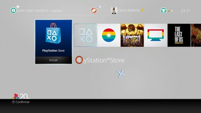 A PlayStation Store pode ser acessada pelo ícone mais à esquerda no PS4 (Foto: Reprodução/Cássio Barbosa)