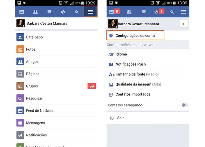Acesse os recursos e configurações do Facebook Lite no Android (Foto: Reprodução/Barbara Mannara)