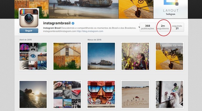 Em um ano, @instagrambrasil conquistou mais de 2 milhões de seguidores (Foto: Reprodução/Instagram)