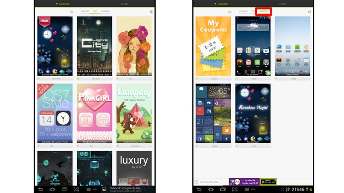 Escolha um dos temas exibidos, instale-o e selecione-o na aba “Instaled” (Foto: Reprodução/Daniel Ribeiro)