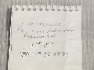 Bilhete deixado pela vítima com os dizeres: “Se eu morrer foi um homem chamado Jorge” (Foto: Reprodução/EPTV)