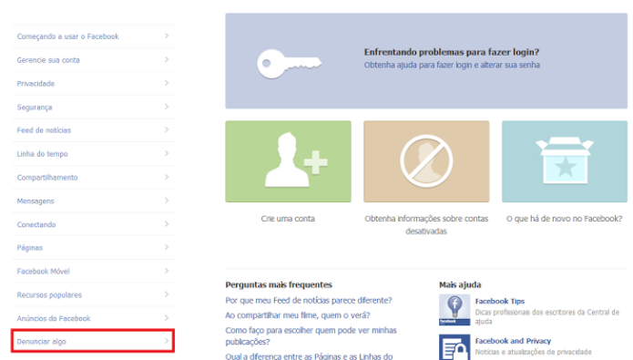 Página de ajuda do Facebook (Foto: Reprodução/Lívia Dâmaso)