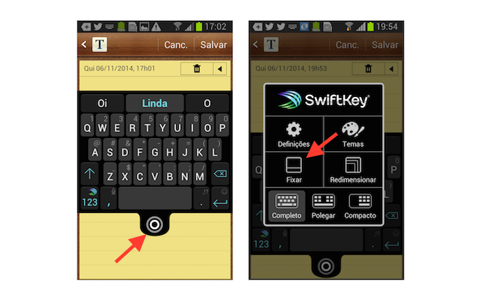 Utilizando o teclado flutuante do SwiftKey no Android (Foto: Reprodução/Marvin Costa)