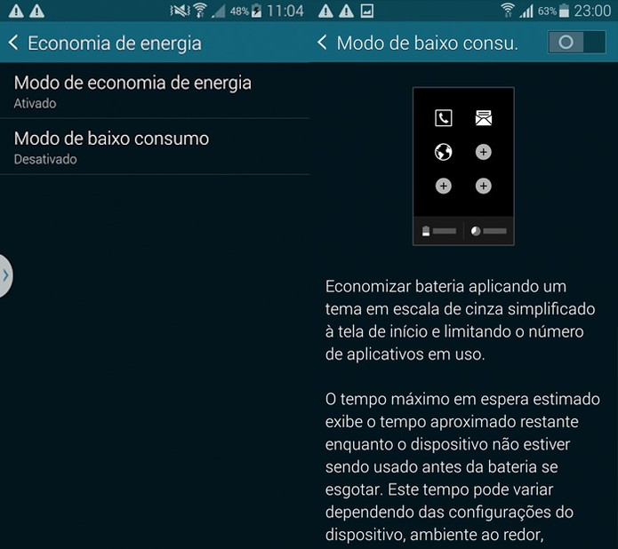 Modo de economia de energia no Galaxy S5 (Foto: Reprodução) Modo de economia de energia no Galaxy S5 (Foto: Reprodução)