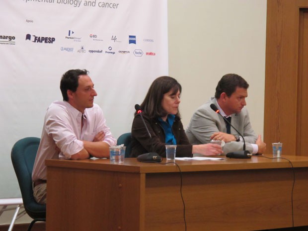 Alysson Muotri (esquerda), Mayana Zatz (centro) e Marcello Fanelli (direita) em debate sobre células-tronco (Foto: Tadeu Meniconi/G1)