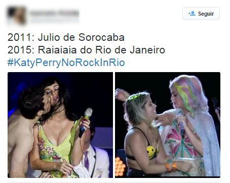 Fãs  que subiram no palco no show de Katy Perry no Rock in Rio (Foto: Reprodução / Twitter)