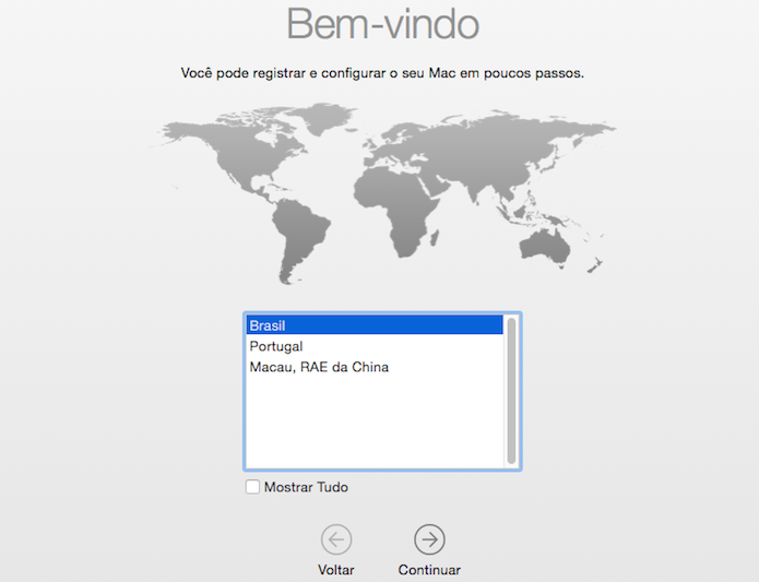 Selecione o seu país no Mac OS X Yosemite (Foto: Reprodução/Helito Bijora)