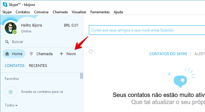 Clique no botão "Novo" (Foto: Reprodução/Helito Bijora) (Foto: Clique no botão "Novo" (Foto: Reprodução/Helito Bijora) ) Clique no botão "Novo" (Foto: Reprodução/Helito Bijora) (Foto: Clique no botão "Novo" (Foto: Reprodução/Helito Bijora) )