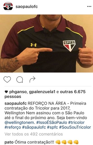 Pato elogia contratação de Wellington Nem no São Paulo (Foto: reprodução)