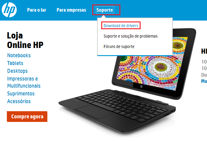 Acessando a área de suporte do site da HP (Foto: Reprodução/Edivaldo Brito)