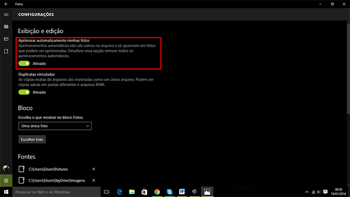 Windows 10 pode fazer melhorias automatica em imagens através de app de Fotos (Foto: Reprodução/Elson de Souza)