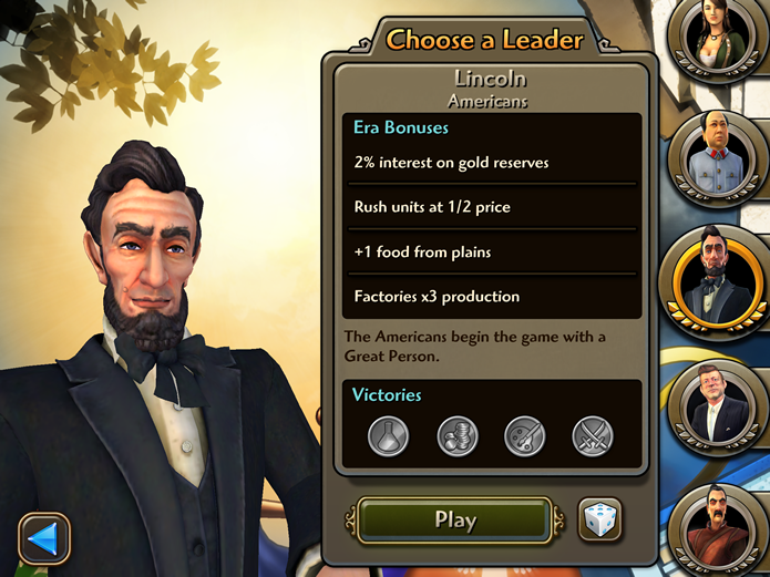 Cada líder de Civilization Revolution 2 possui habilidades específicas que poderão ajudar a desenvolver melhor a sua civilização (Foto: Reprodução/Daniel Ribeiro)
