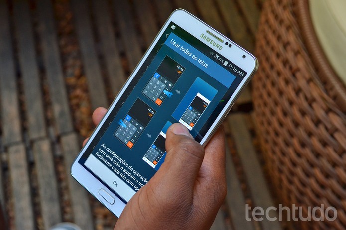 Galaxy Note 3 permite que a tela seja reduzida para facilitar o uso (Foto: Luciana Maline / TechTudo) Galaxy Note 3 permite que a tela seja reduzida para facilitar o uso (Foto: Luciana Maline / TechTudo)